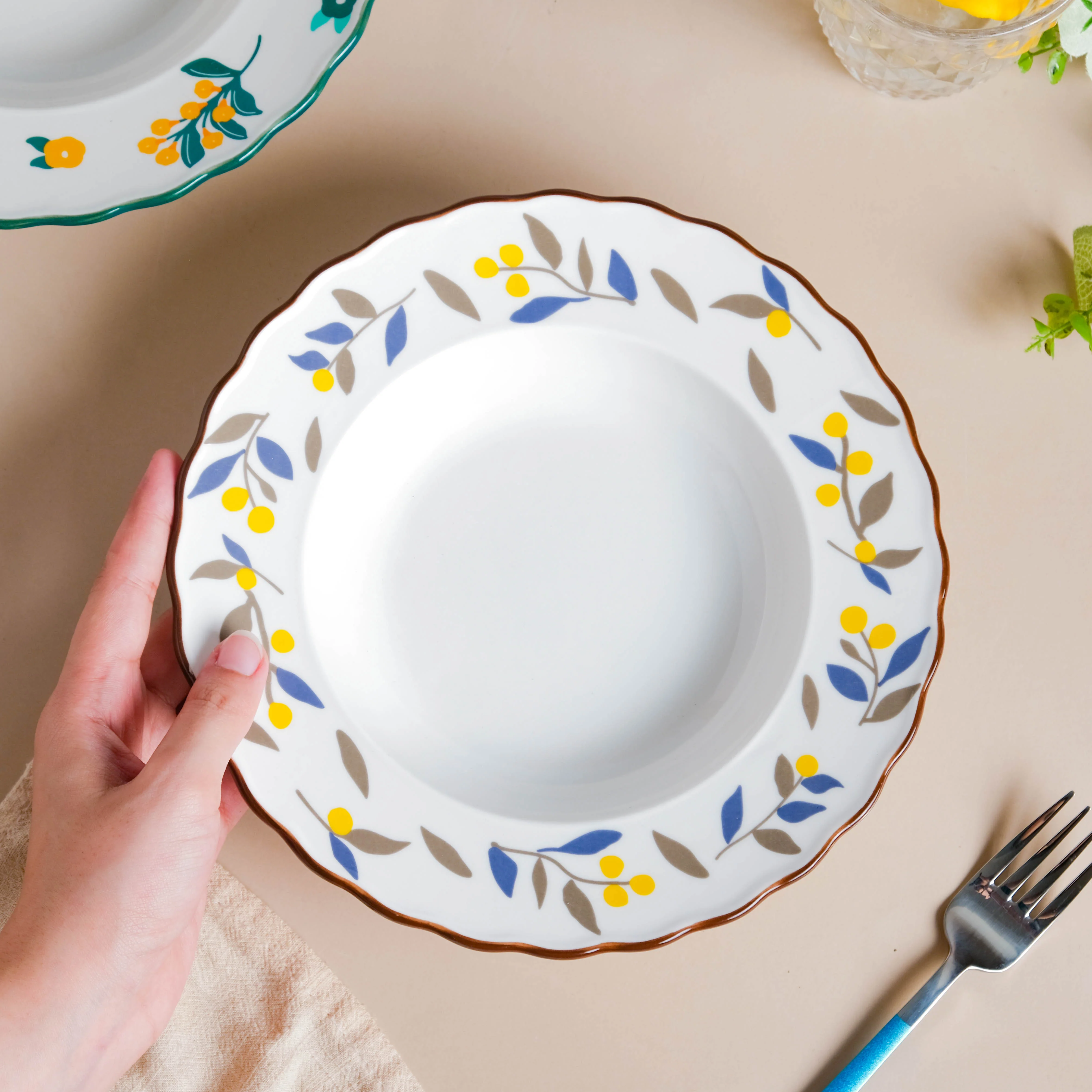 Laurel Blue and Poppy Yellow Pasta Plate - Image 3