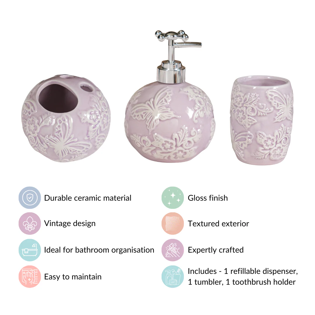 Lavender Butterfly Bath Accessories Set Of 3 - Image 4