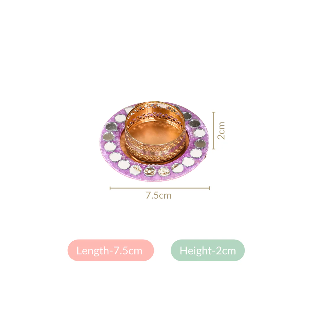 Lavender Tealight Holders With Mirror Decoration Set Of 6 - Image 5