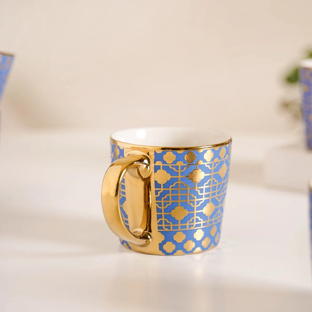 Lavish Gold Teacup Set of 6 Blue 280ml - Image 11