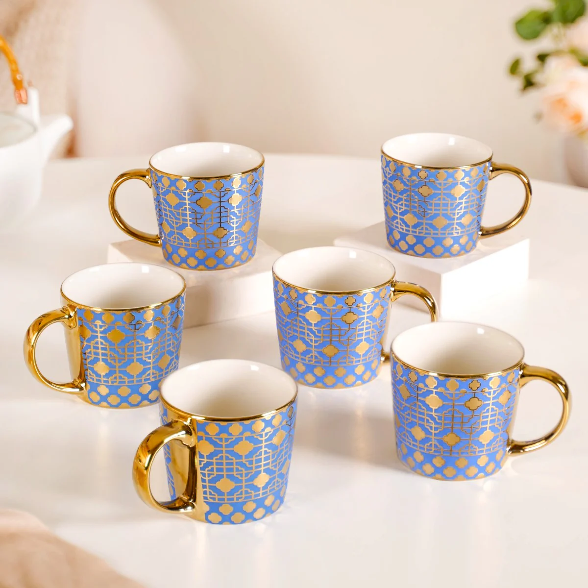 Lavish Gold Teacup Set of 6 Blue 280ml - Image 12