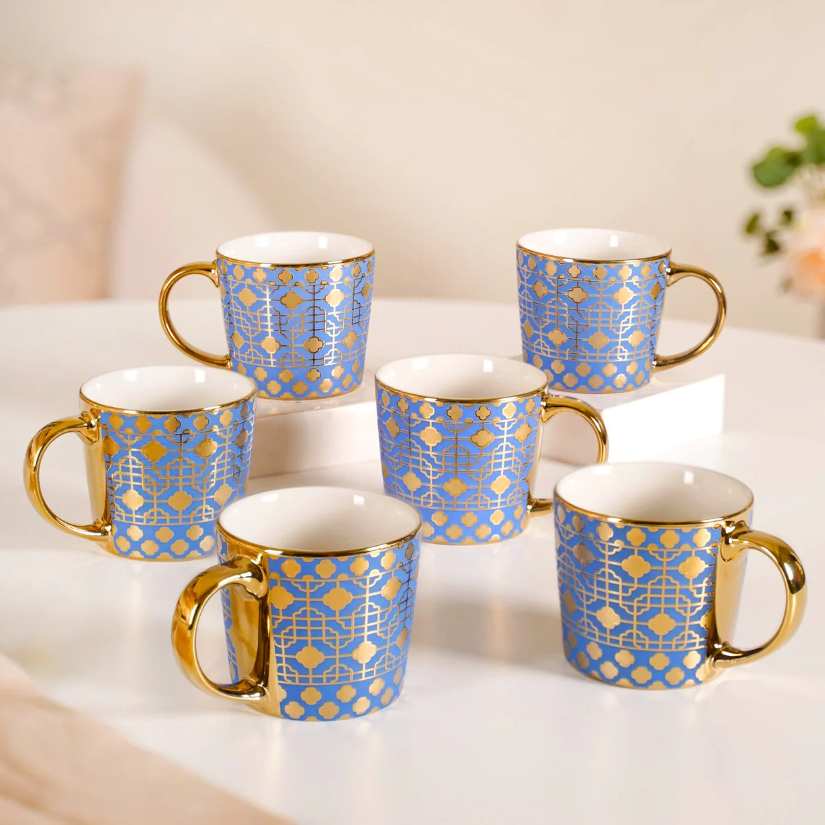 Lavish Gold Teacup Set of 6 Blue 280ml - Image 3