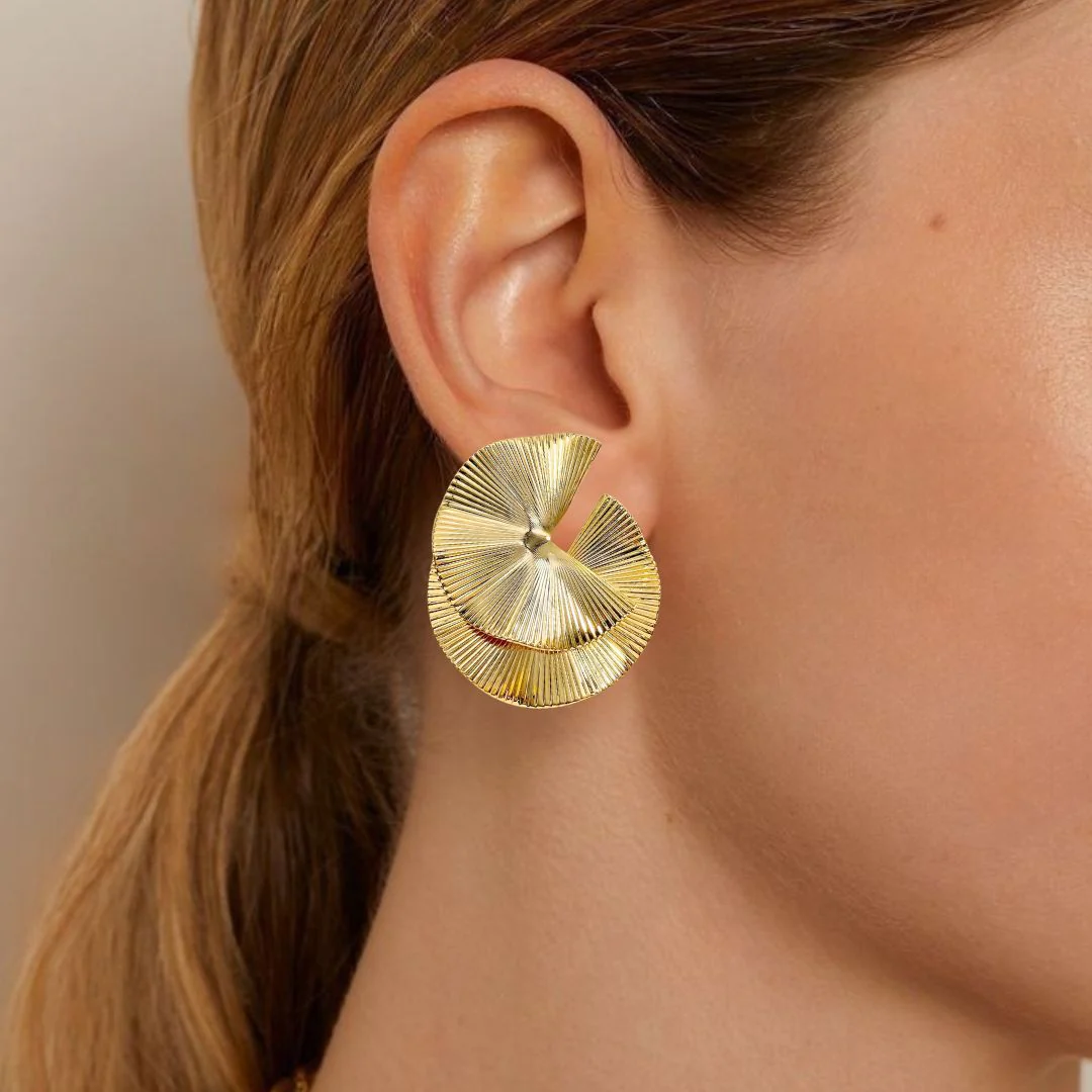 Layered Lily Pads Statement Earrings Gold - Image 2