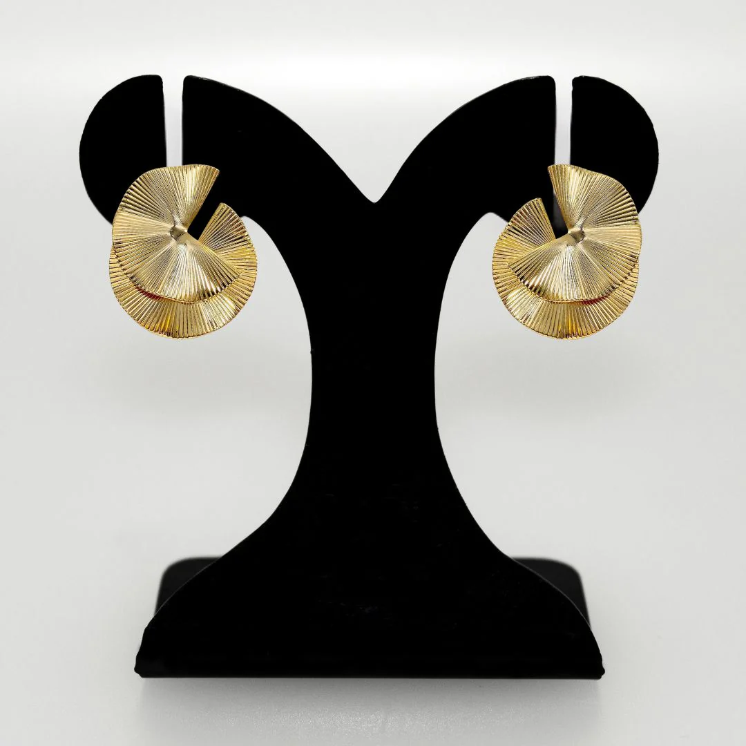 Layered Lily Pads Statement Earrings Gold - Image 6