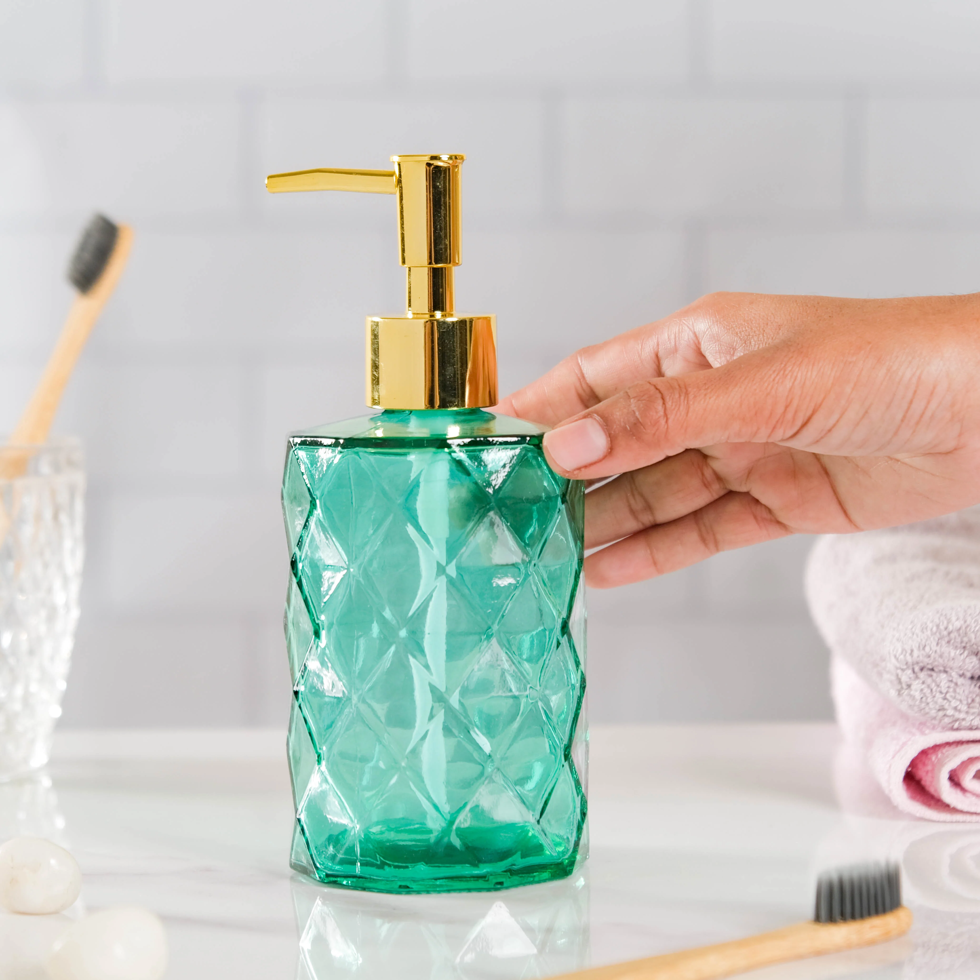 Lea Green Textured Glass Dispenser With Nozzle - Image 2