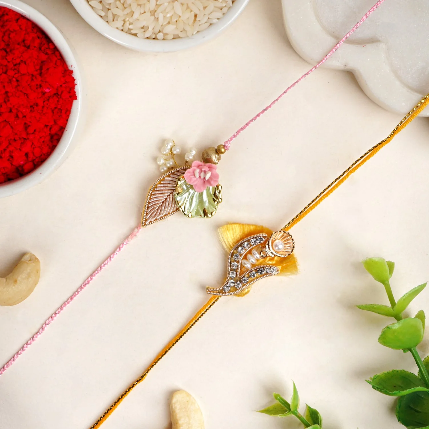Leaf Embossed Rakhi For Brother Set Of 2
