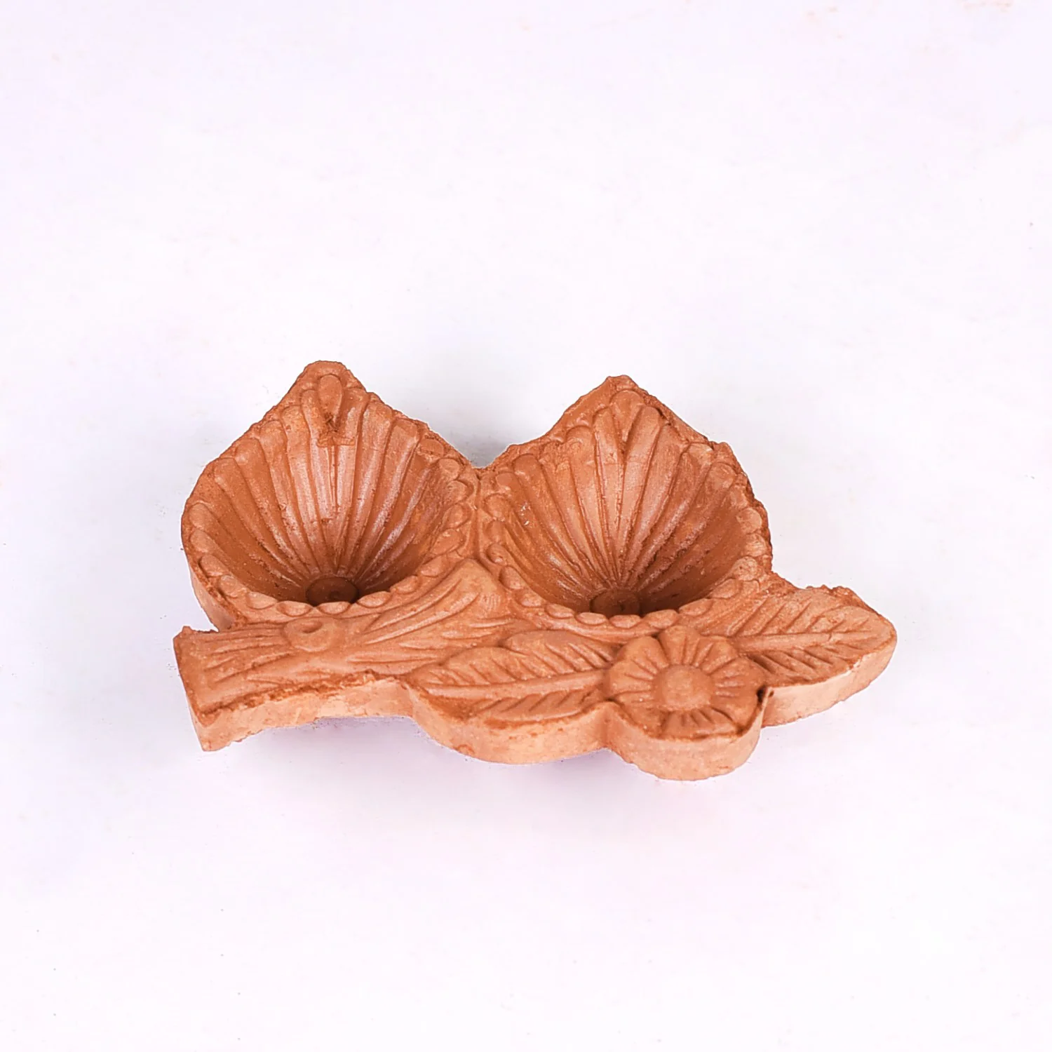 Leaf Shaped Double Slot Terracotta Diwali Diyas Set Of 48 - Image 3