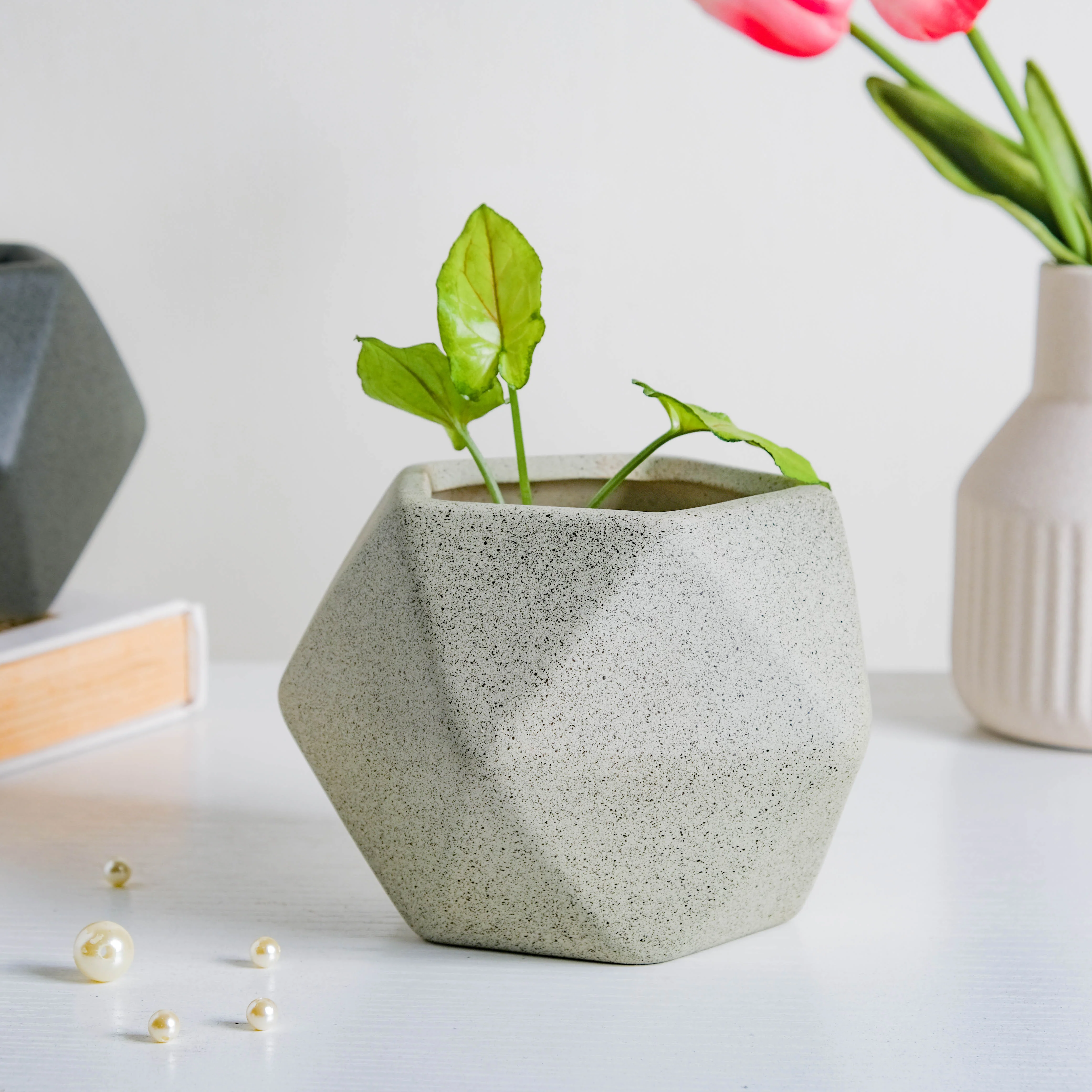 Light Grey Abstract Plant Pot - Image 7
