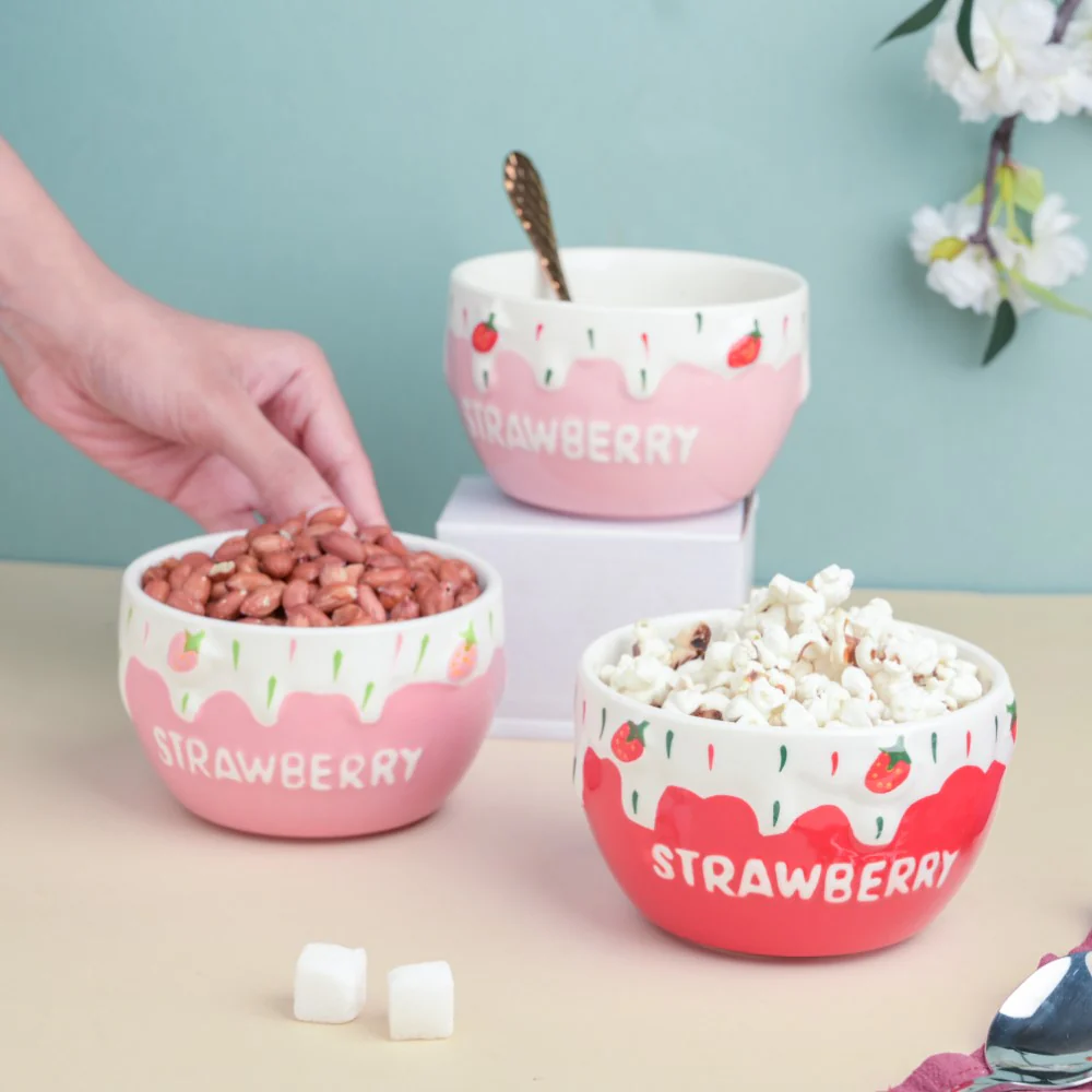 Light Pink Strawberry Side Bowl 400 ml - Image 9