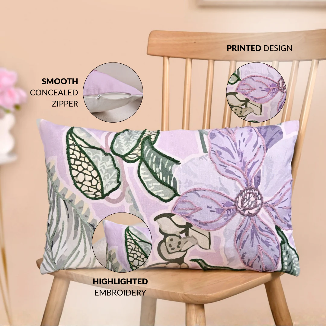 Lilac Bloom Embroidered Cushion Cover 50x30cm - Image 5