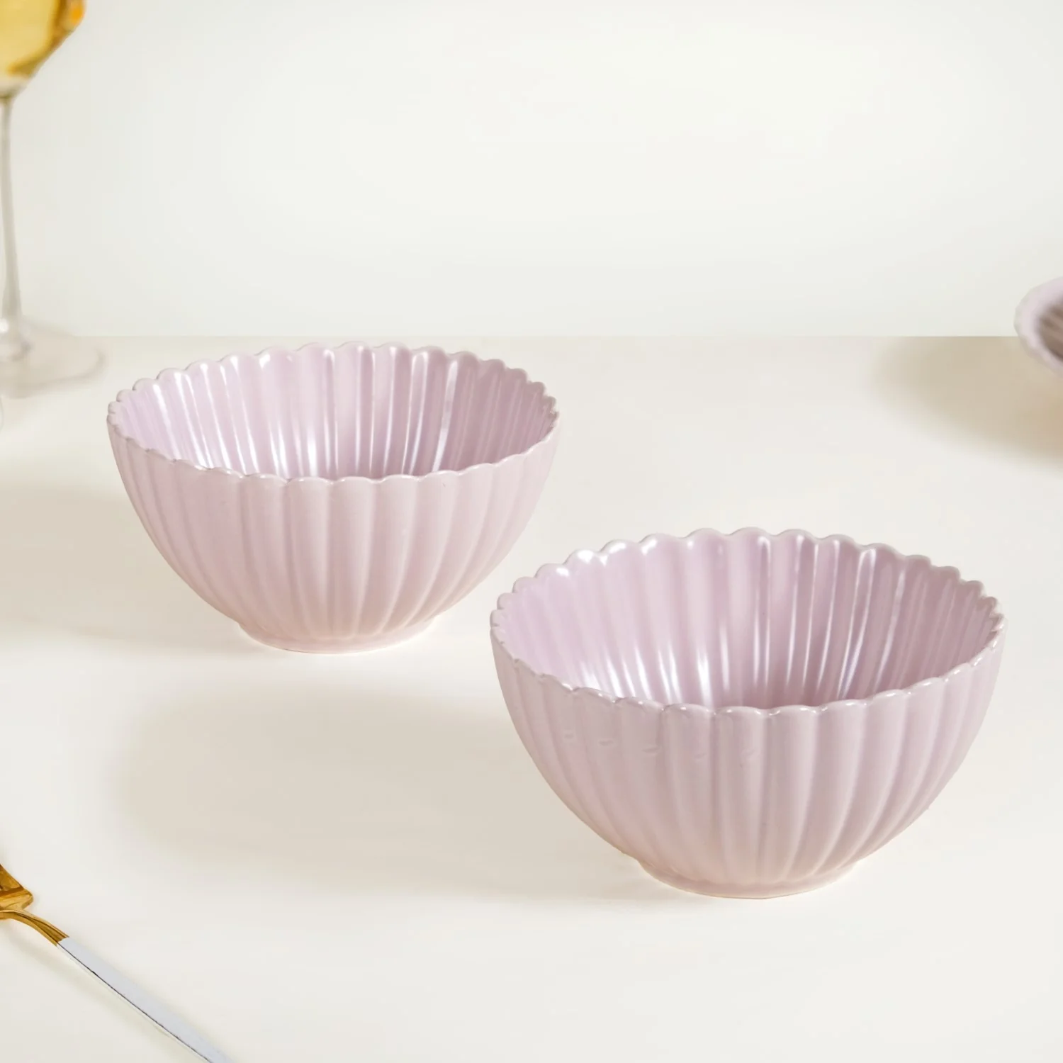 Lilac Scallop Serving Bowls Set Of 2 Small 800ml