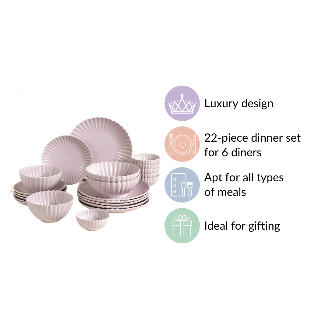 Lilac Scalloped 22 Piece Dinner Set For 6 - Image 10
