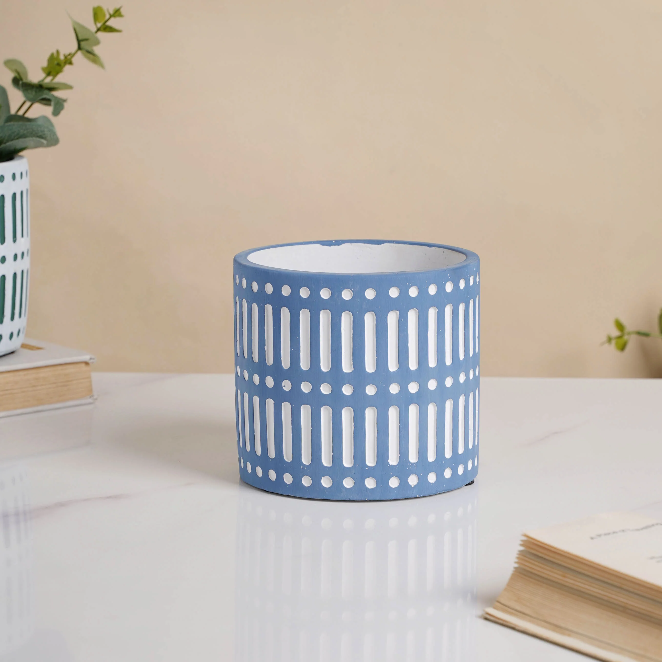 Blue Linear Sculpted Pot - Image 5