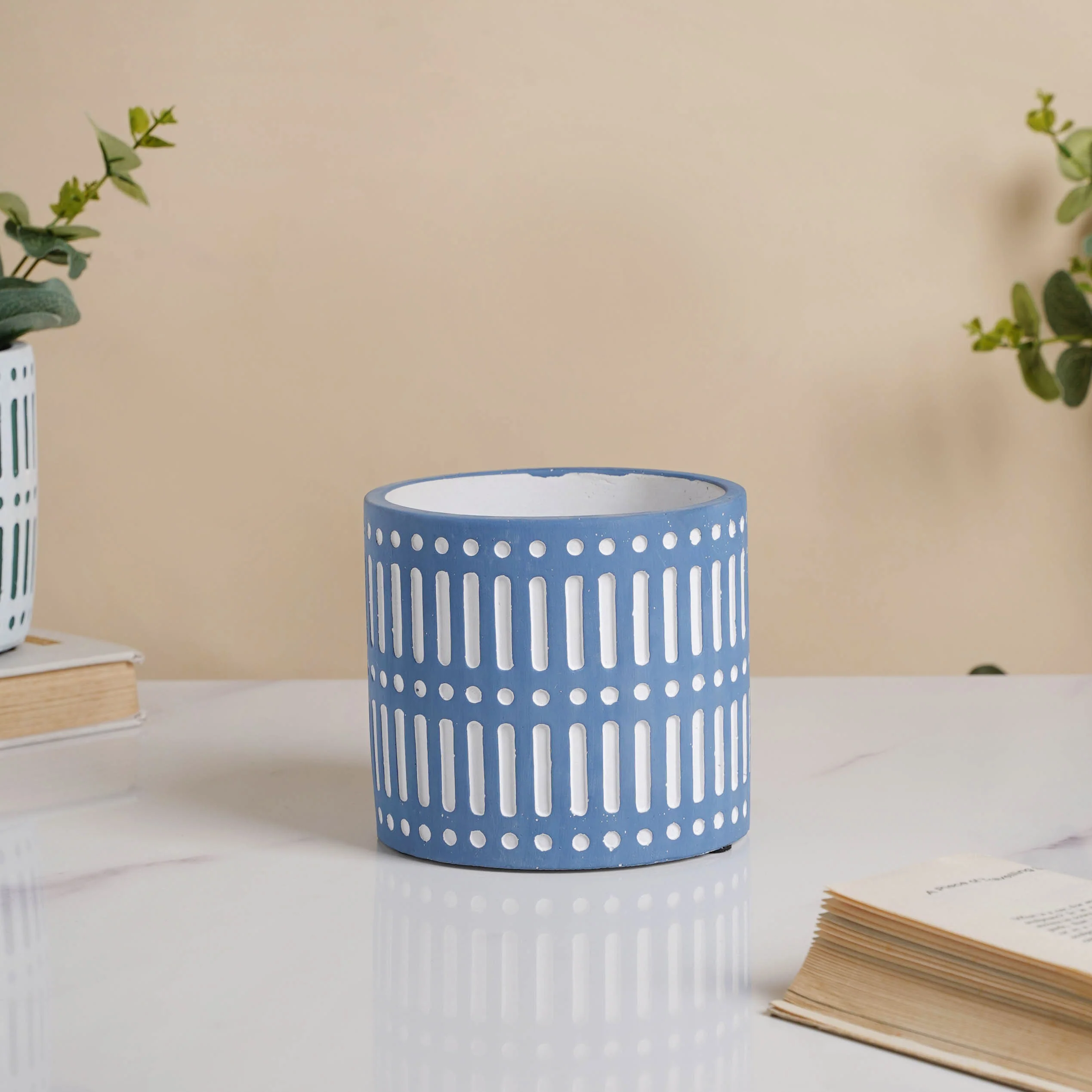 Blue Linear Sculpted Pot - Image 8