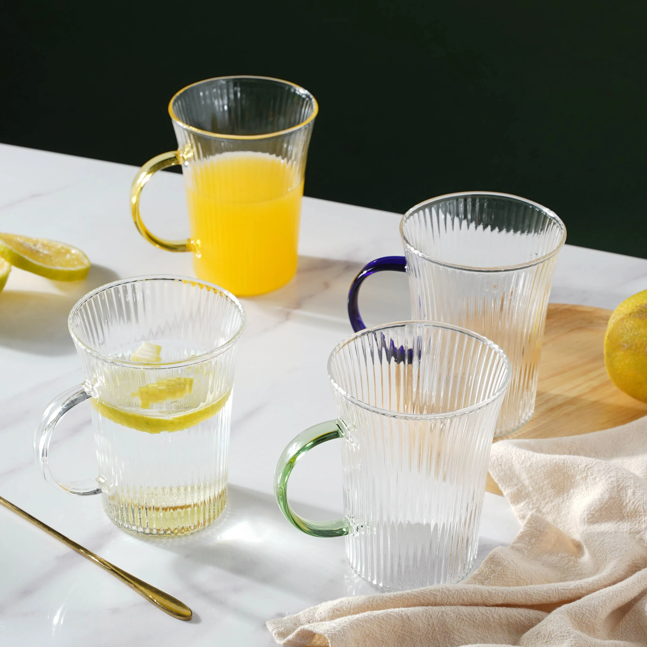 Lined Glass Tea Cup Set Of 2 - Image 3