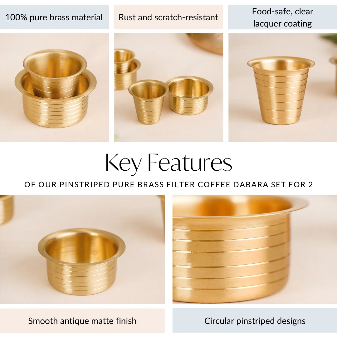 Lined Pure Brass Filter Coffee Dabara Set For 2 With Gift Box - Image 4
