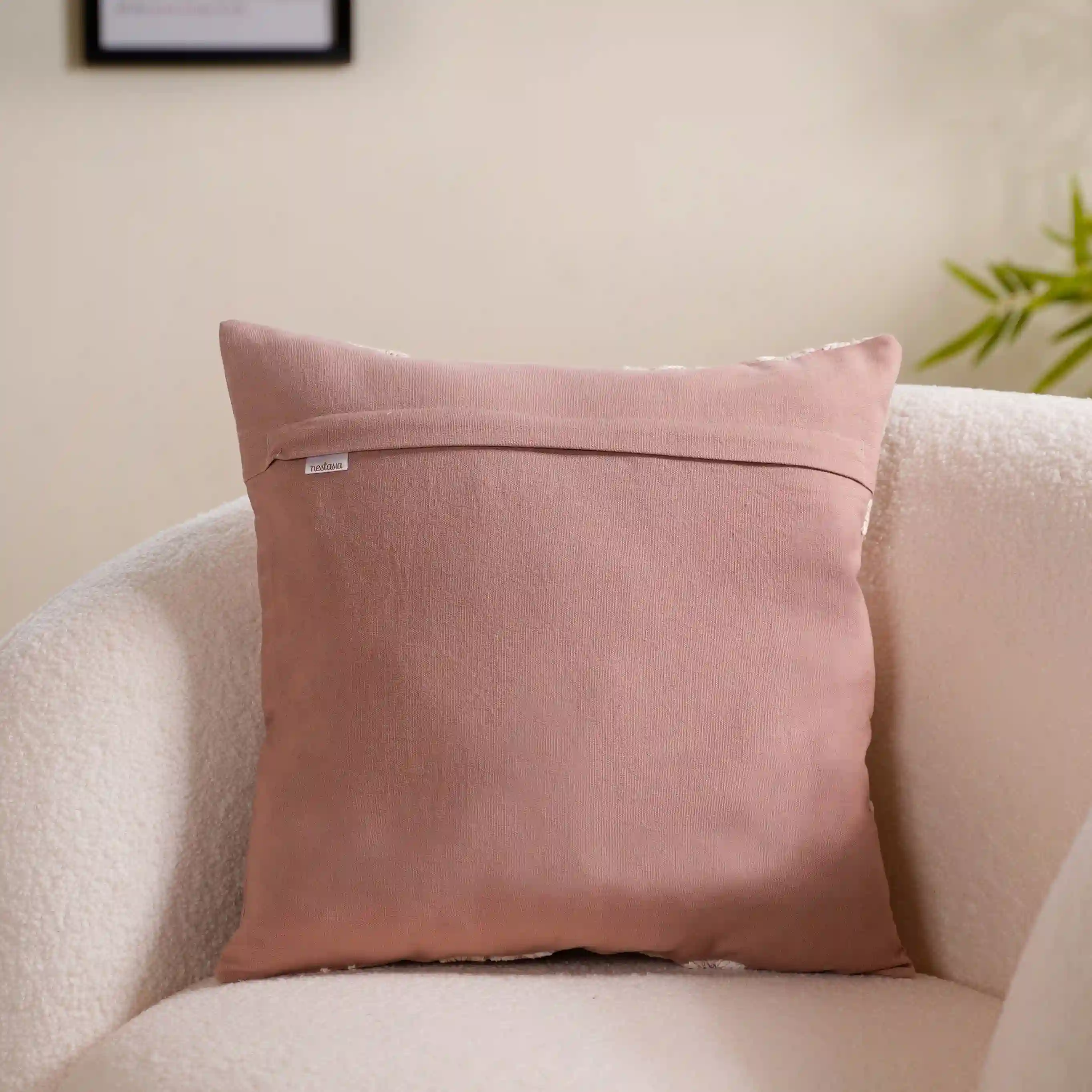 Linen Cushion Cover With Threadwork Pink 16x16 Inch - Image 8