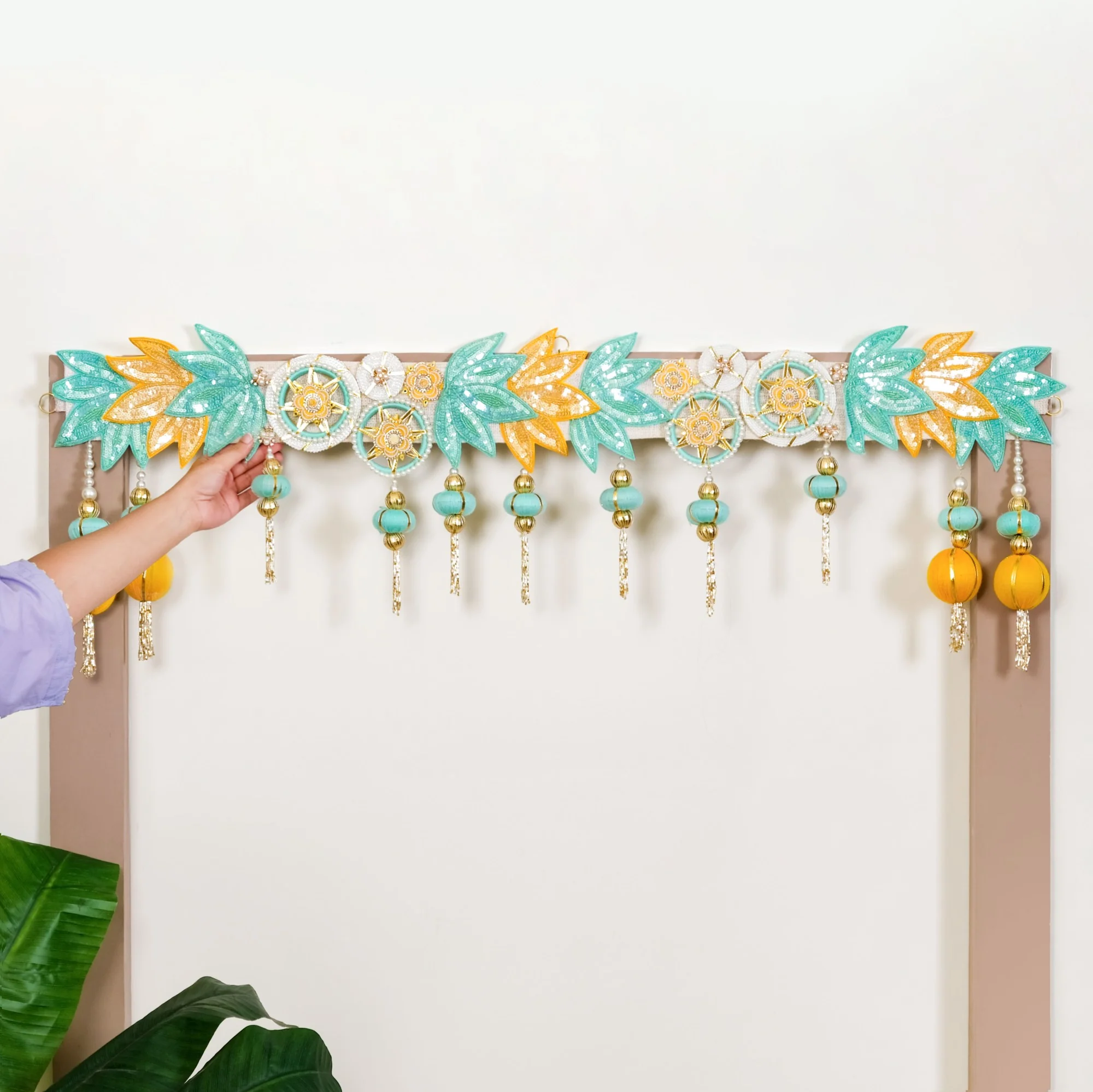 Lotus Beaded Tassel Toran Wall Hanging - Image 2