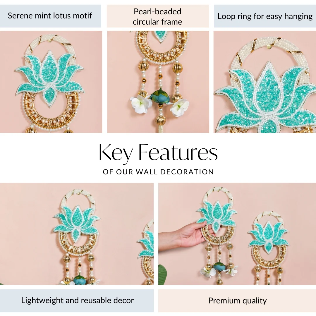 Lotus Bloom Wall Hanging Set Of 2 Mint Blue - Image 4