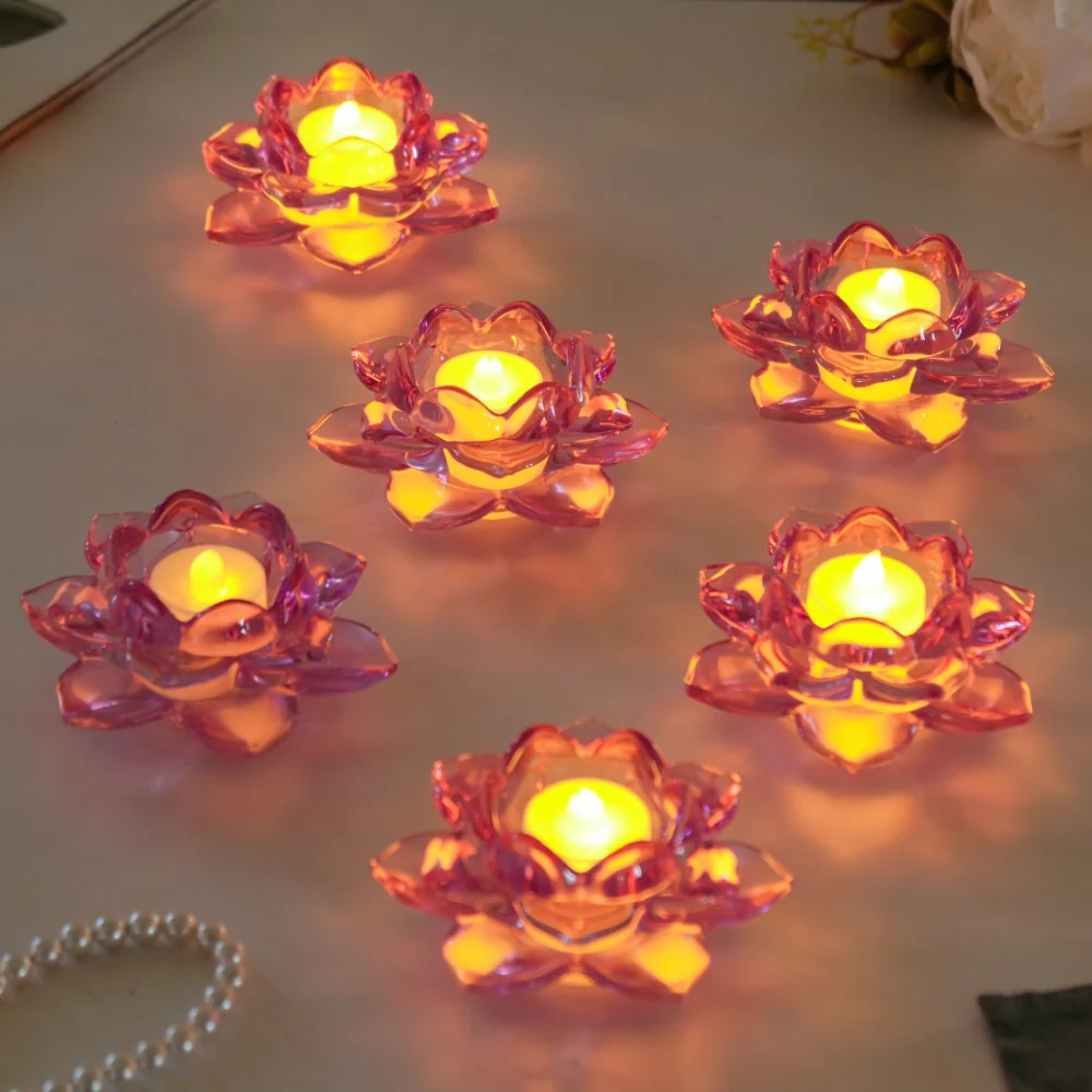 Lotus Glass Tea Light Holder Purple Set of 6 - Image 2