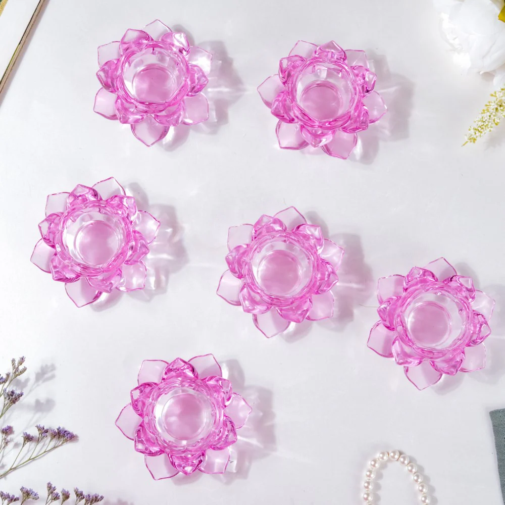 Lotus Glass Tea Light Holder Purple Set of 6 - Image 4