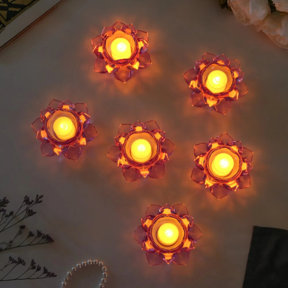 Lotus Glass Tea Light Holder Purple Set of 6 - Image 5