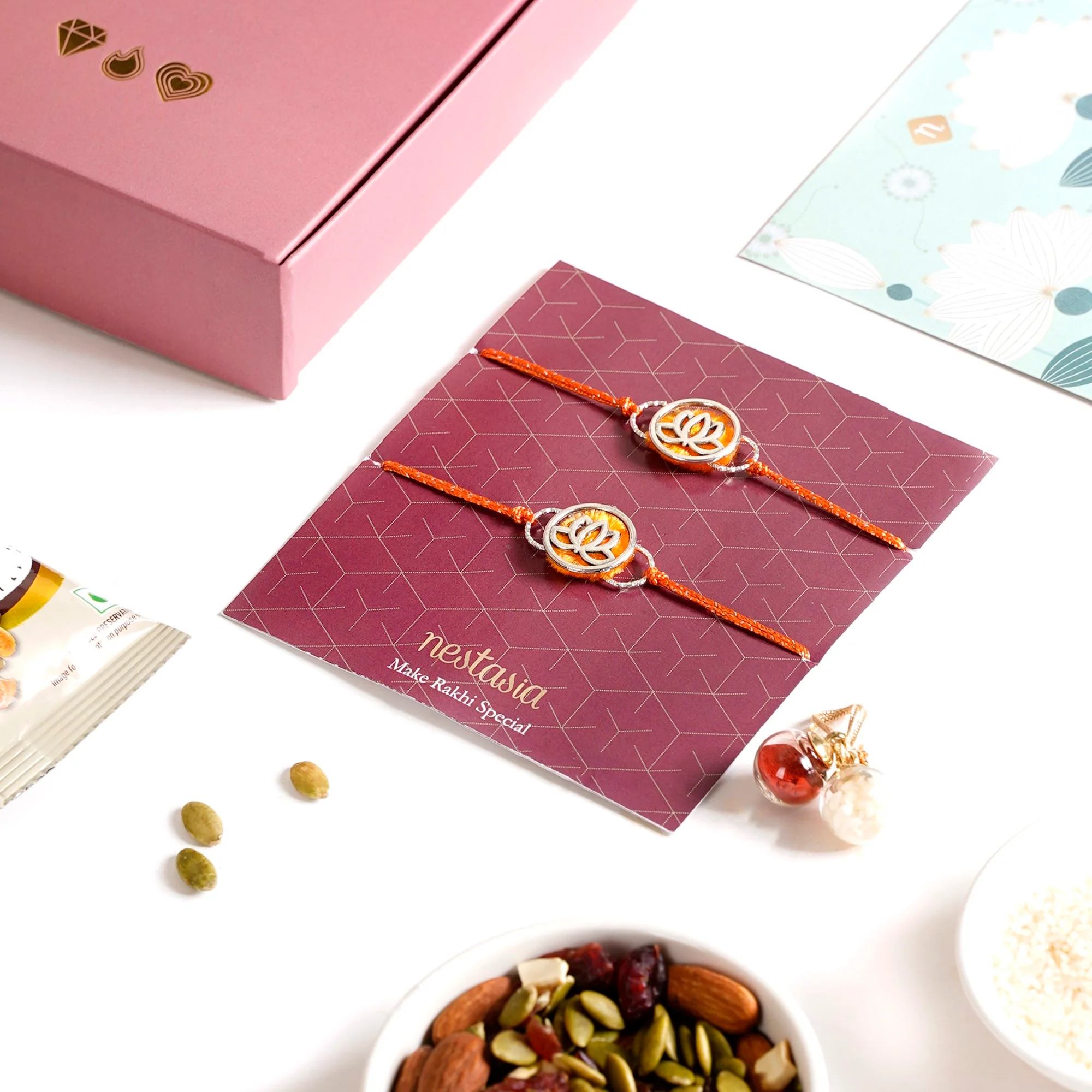 Lotus Rakhi Gift Set Of 4 With Box And Card - Image 2
