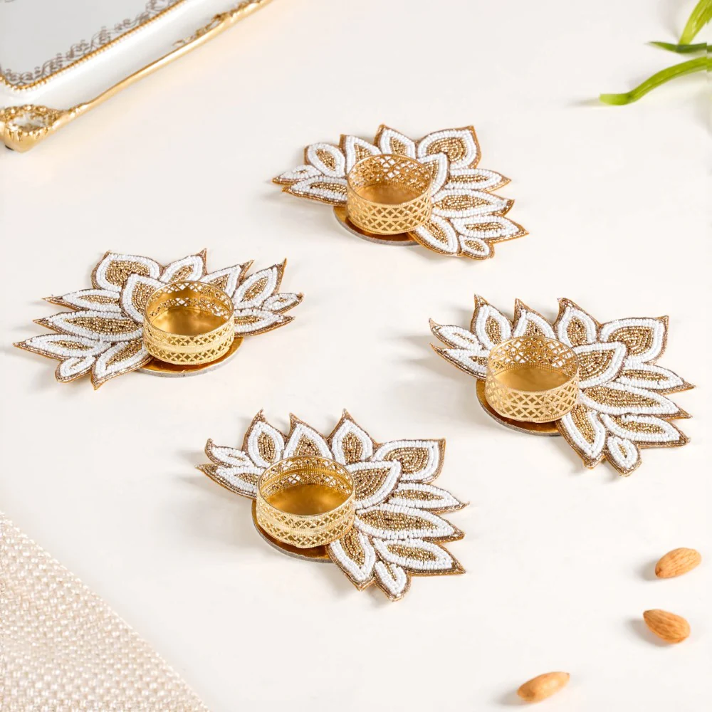 Lotus Tealight Candle Holder Set of 4 White - Image 3