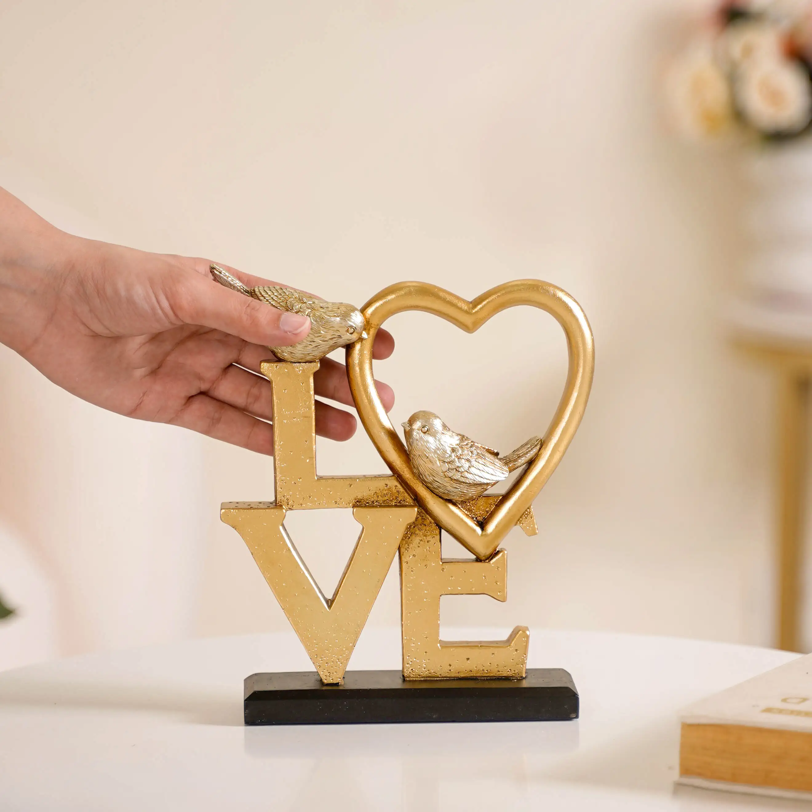 Love Birds Table Showpiece Gold - Image 3