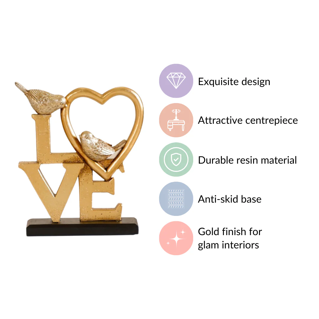 Love Birds Table Showpiece Gold - Image 6