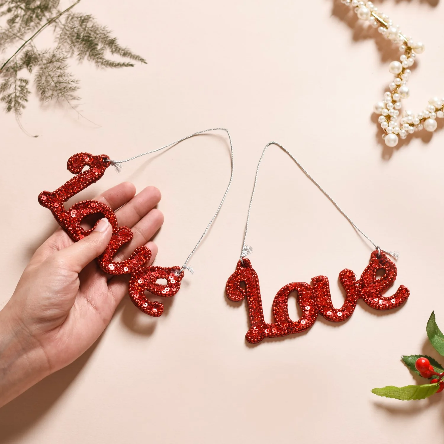 Love Christmas Ornament Set of 2 Red - Image 4