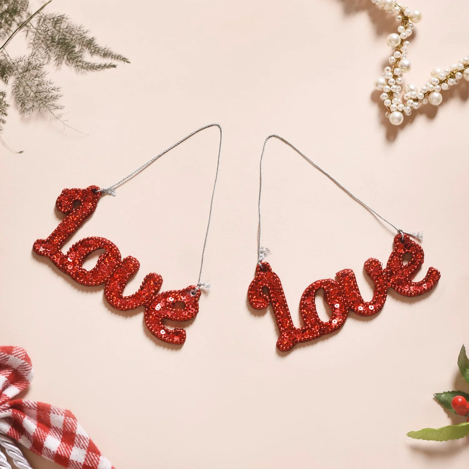 Love Christmas Ornament Set of 2 Red - Image 6