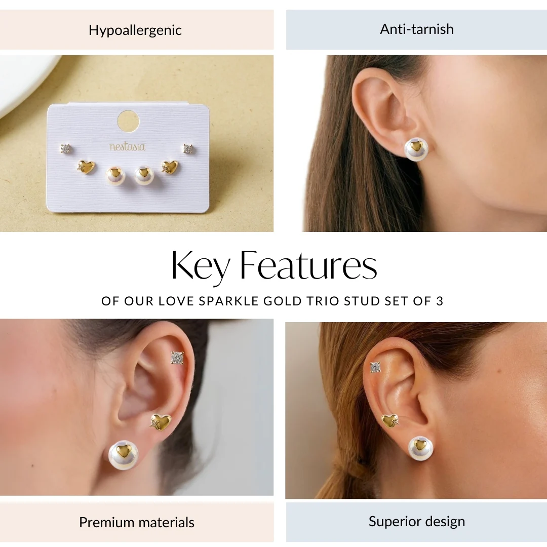 Love Sparkle Gold Trio Stud Set Of 3 - Image 4