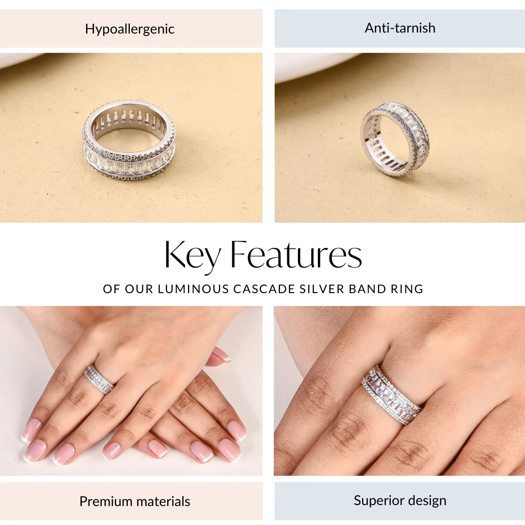 Luminous Cascade Silver Band Ring - Image 4
