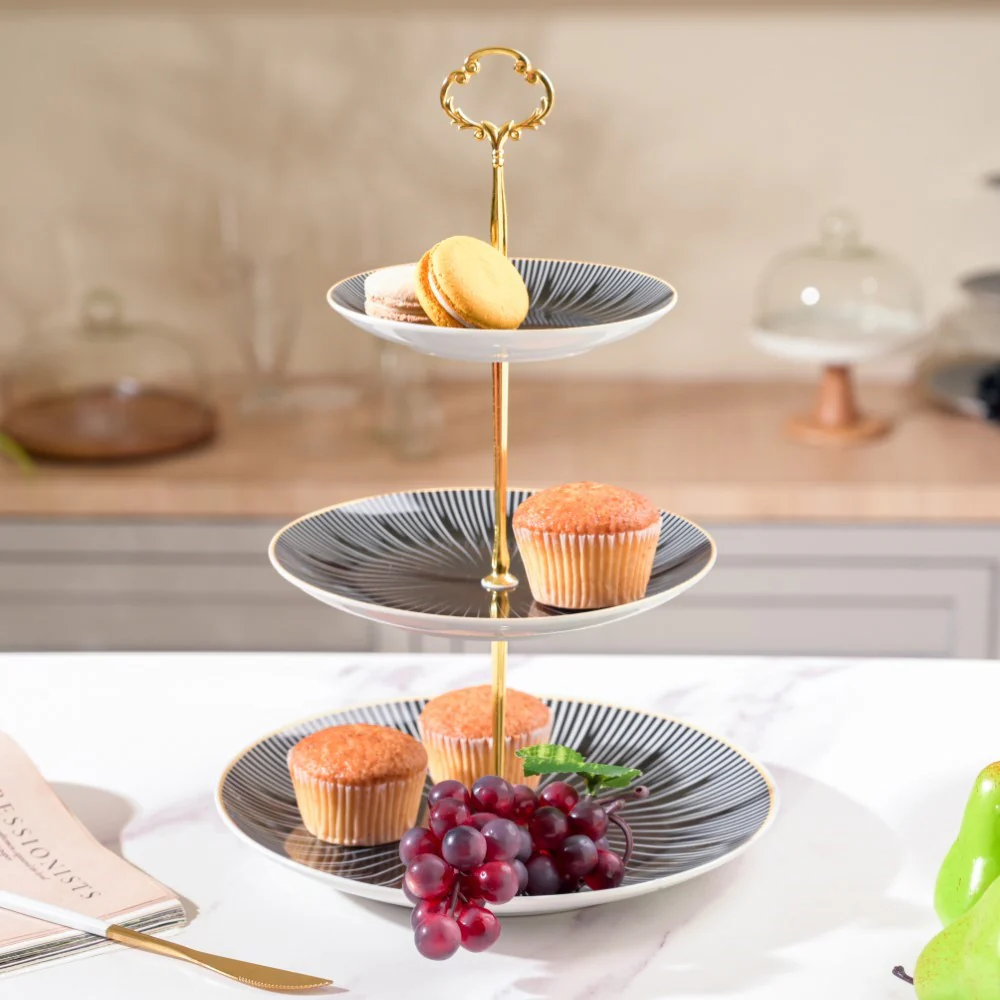 Lunaria Ceramic 3 Tier Dessert Stand Black And White