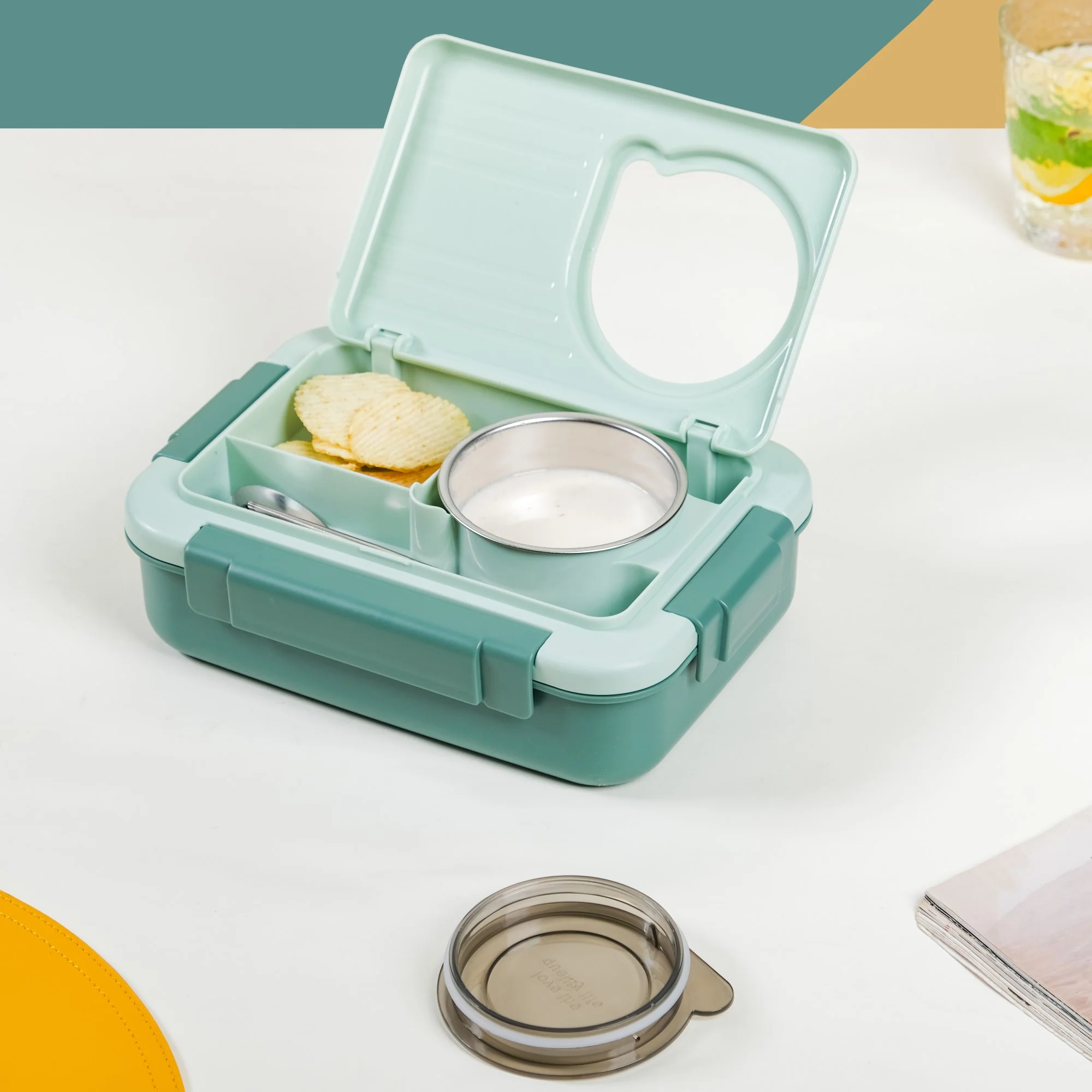 Lunch Box With 2 Sections Green 800ml - Image 7