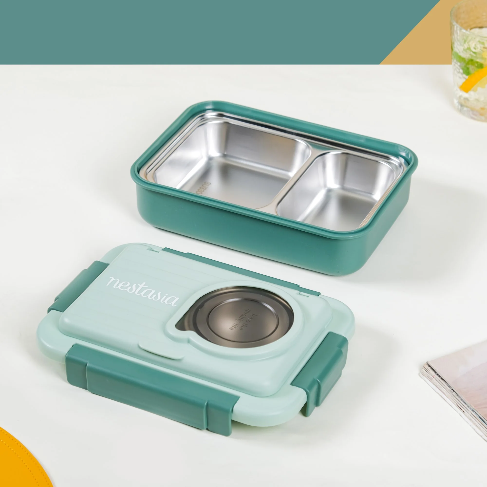 Lunch Box With 2 Sections Green 800ml - Image 9