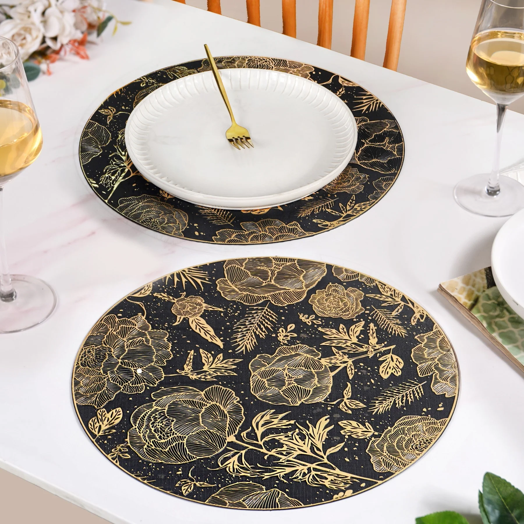 Luxe Black And Gold Placemats Set Of 6