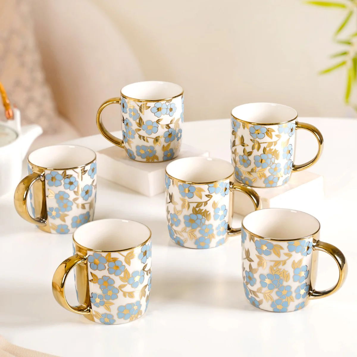 Luxe Ceramic Cup With Flower Design Set of 6 330ml - Image 10