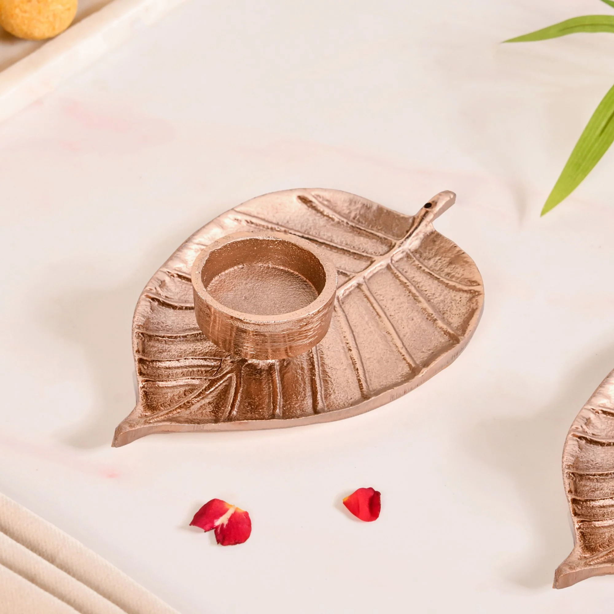 Luxe Metal Leaf Tealight And Incense Holder Set Of 2 In Festive Gift Box - Image 8
