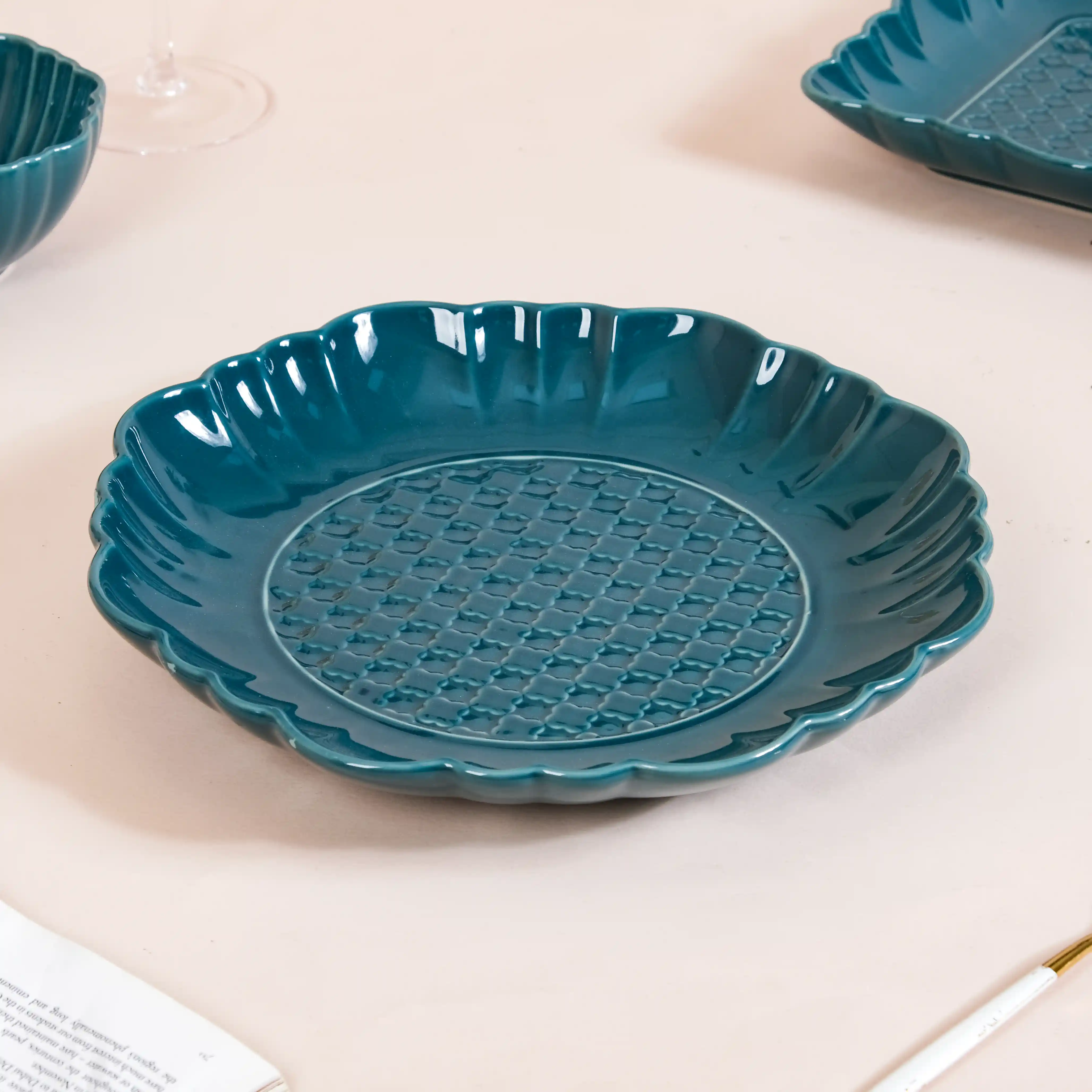 Luxe Moroccan 28-Piece Ceramic Dinnerware For 6 Dark Green - Image 10