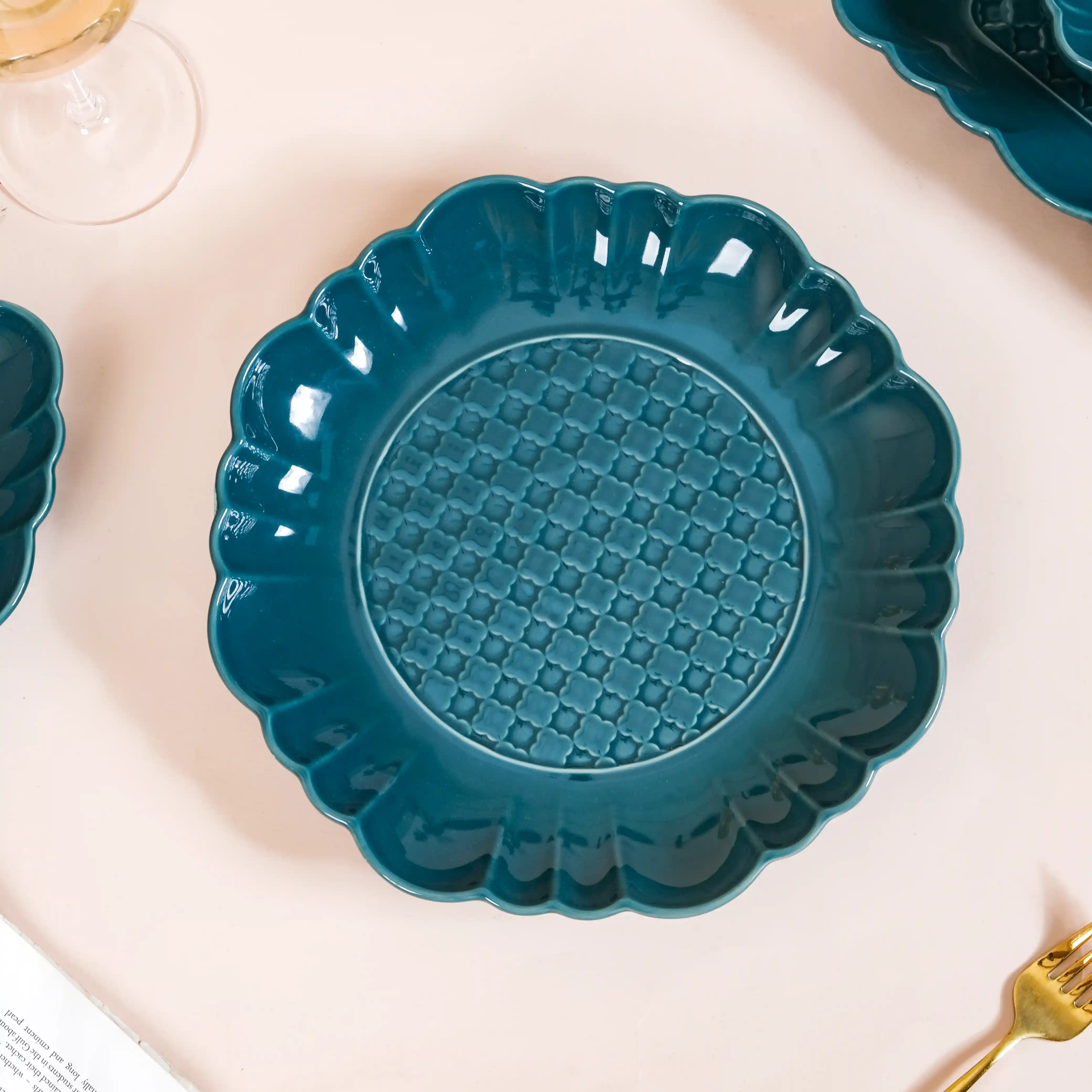 Luxe Moroccan 28-Piece Ceramic Dinnerware For 6 Dark Green - Image 11
