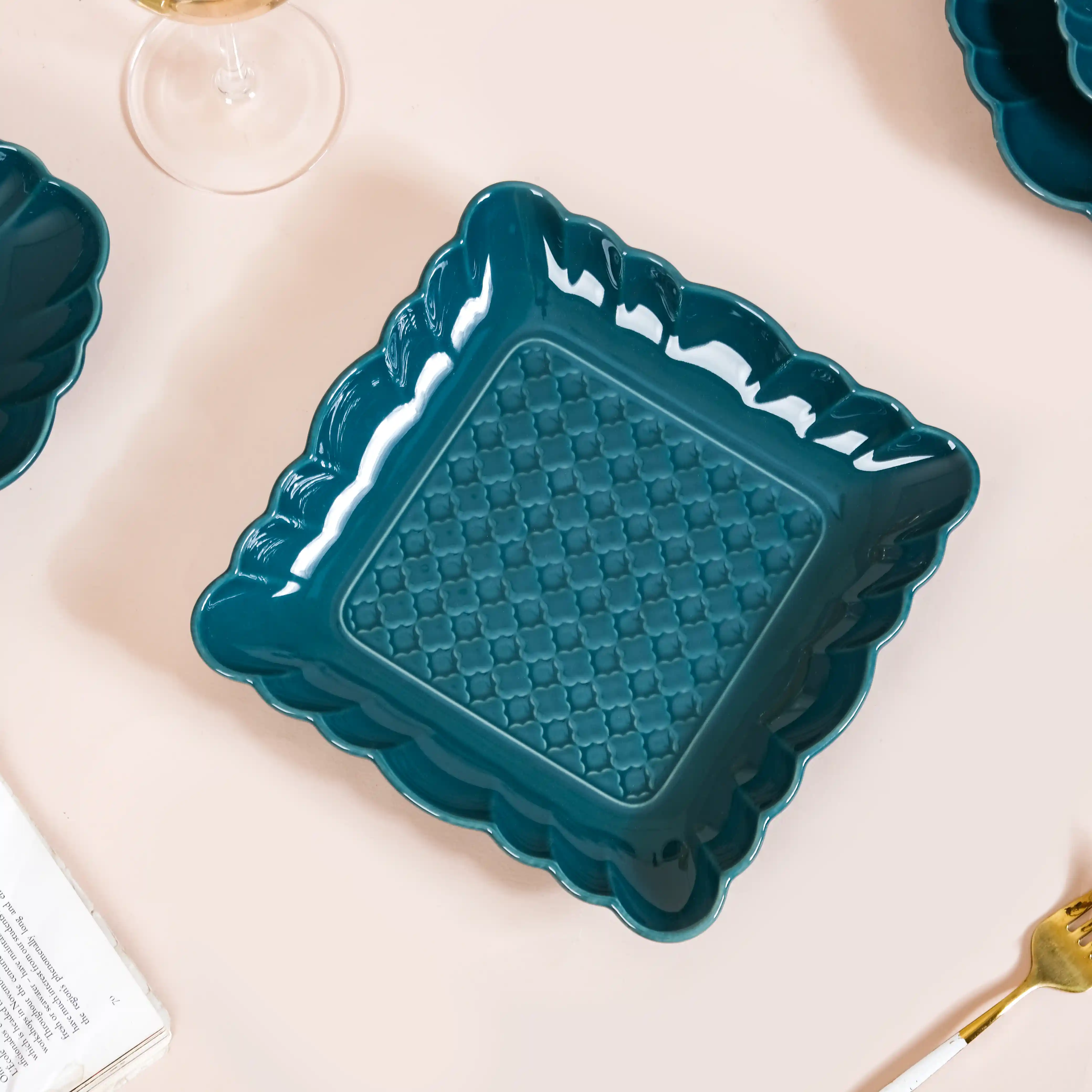 Luxe Moroccan 28-Piece Ceramic Dinnerware For 6 Dark Green - Image 12