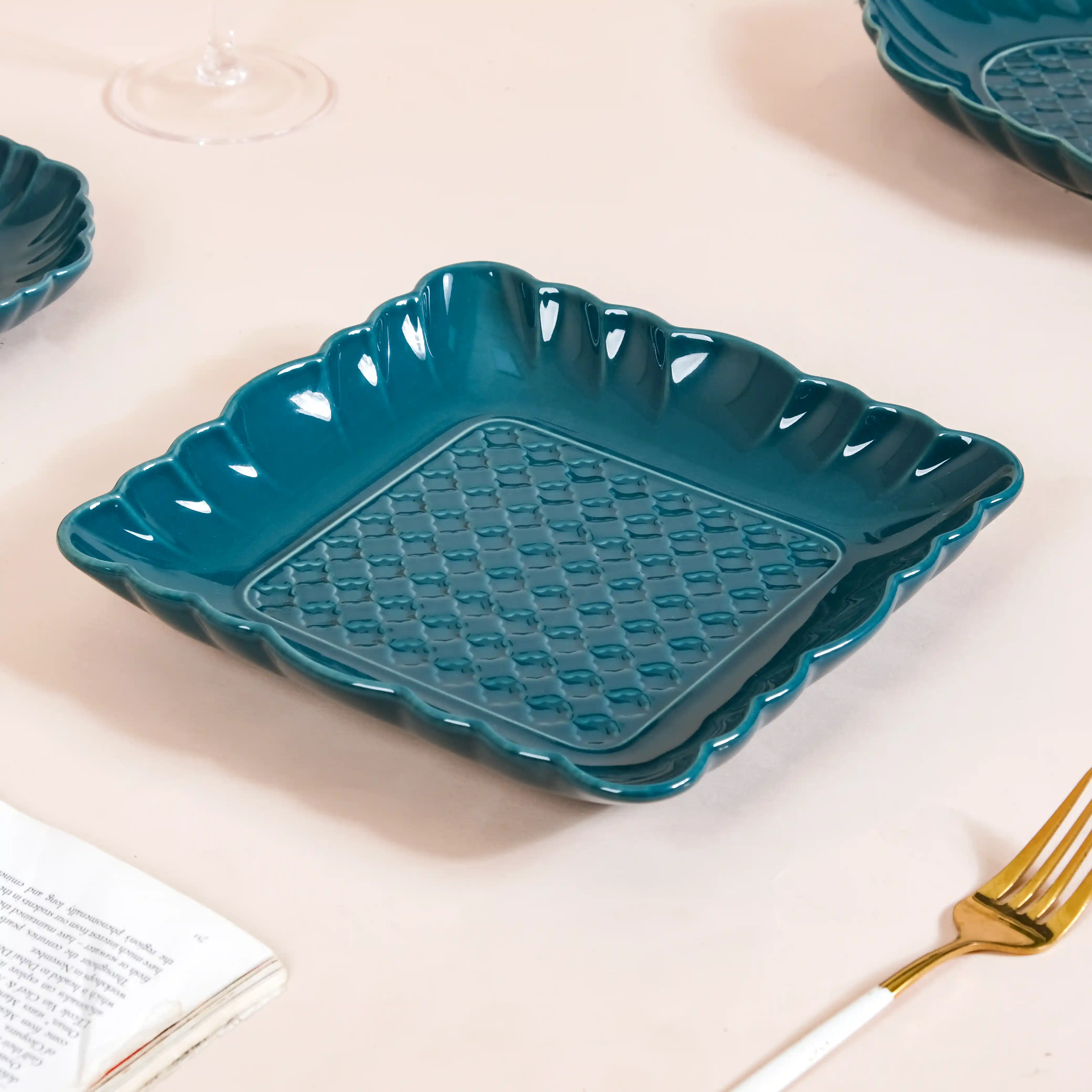 Luxe Moroccan 28-Piece Ceramic Dinnerware For 6 Dark Green - Image 15