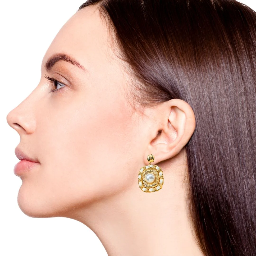 Luxe Textured Gold And Pearl Drop Earrings - Image 5