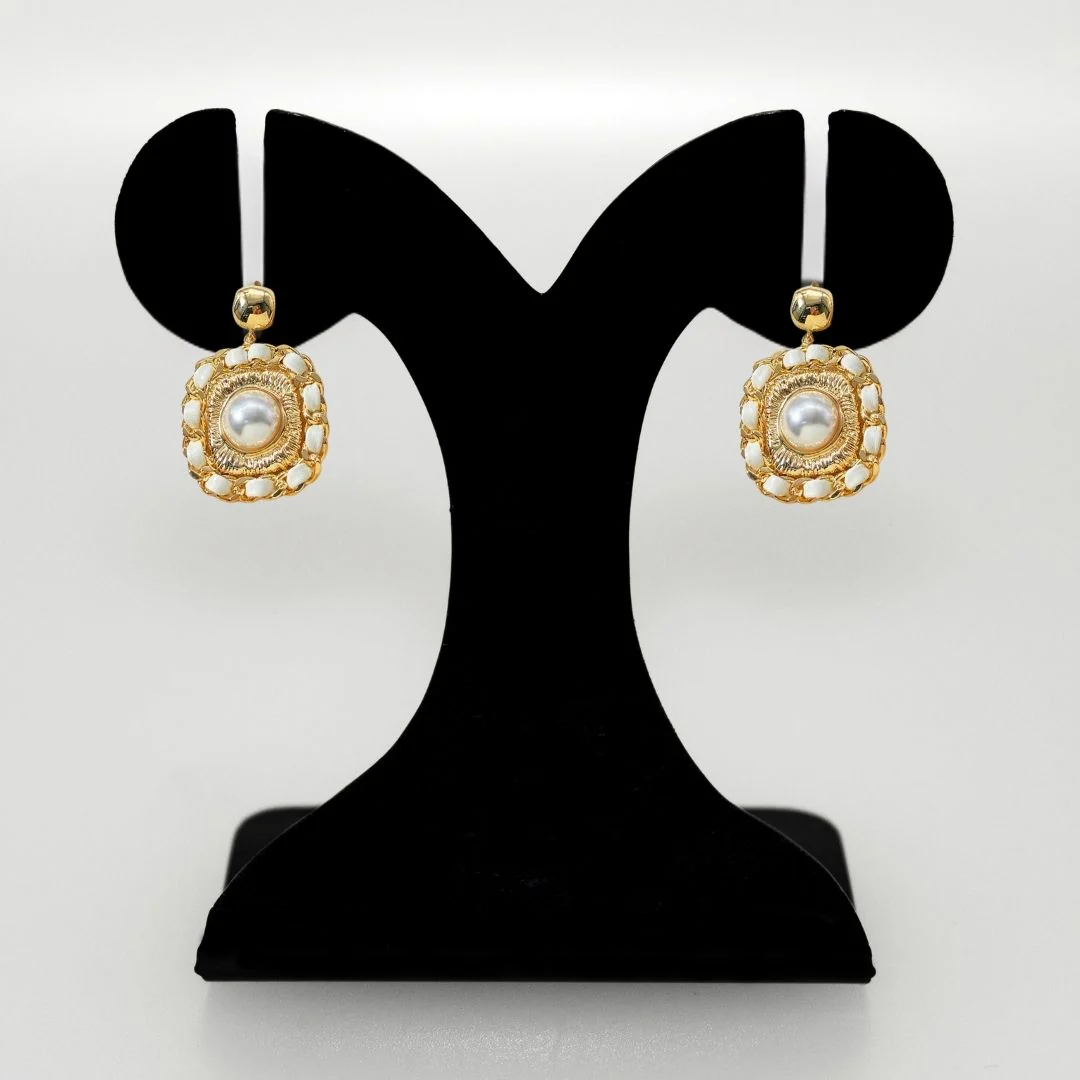 Luxe Textured Gold And Pearl Drop Earrings - Image 6