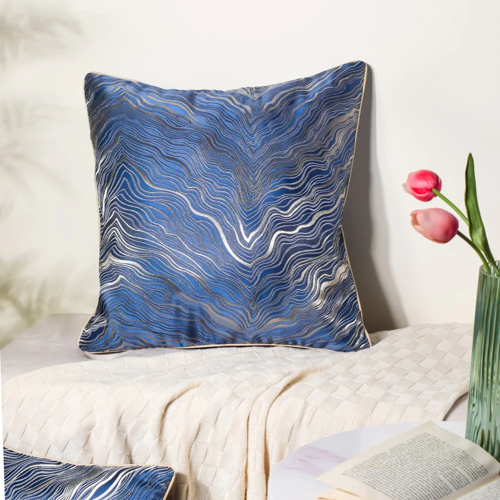 Luxury Embroidered Cushion Cover Blue Set of 2 17x17 Inch - Image 3