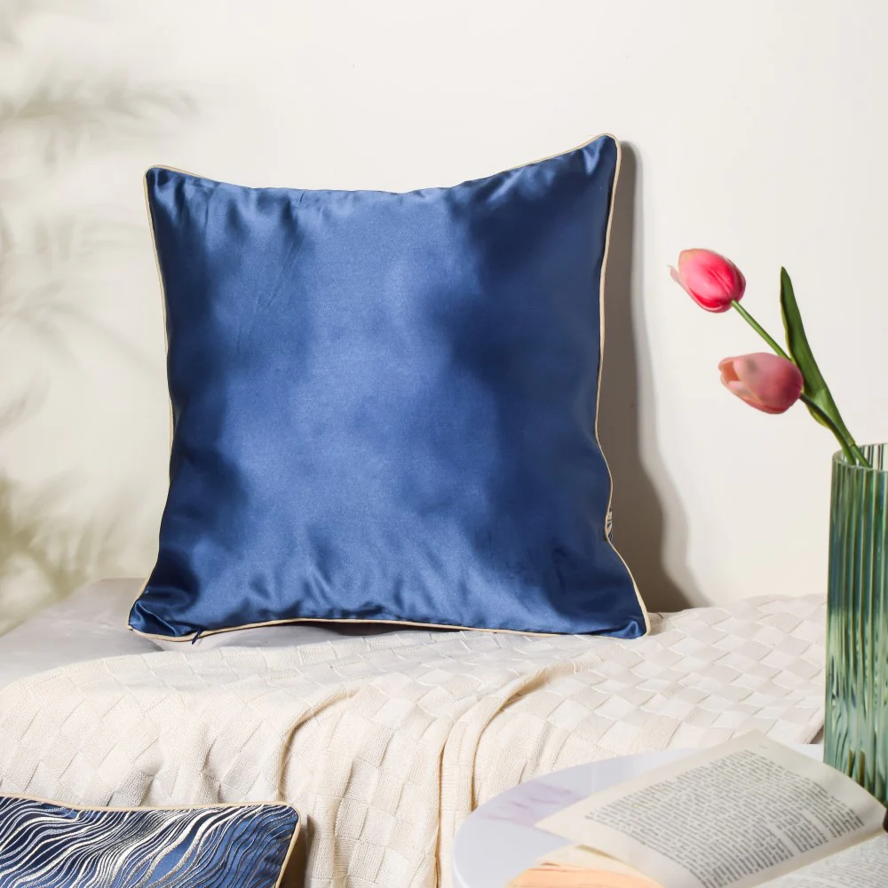 Luxury Embroidered Cushion Cover Blue Set of 2 17x17 Inch - Image 4