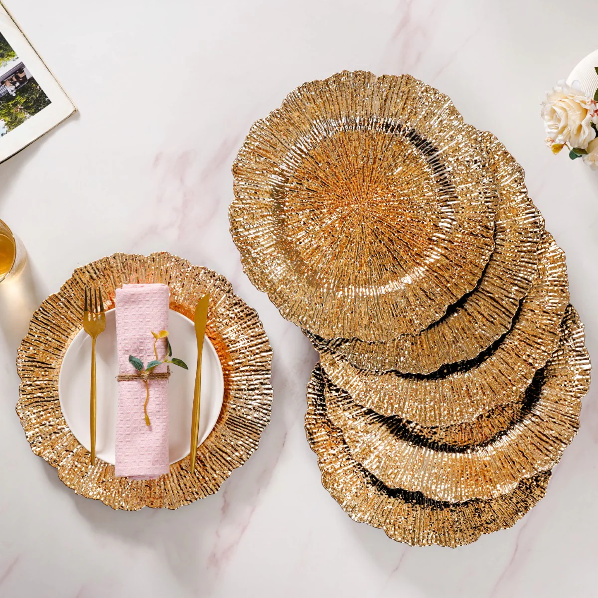 Luxury Gold Reef Charger Plate Set Of 6 12 Inch - Image 2