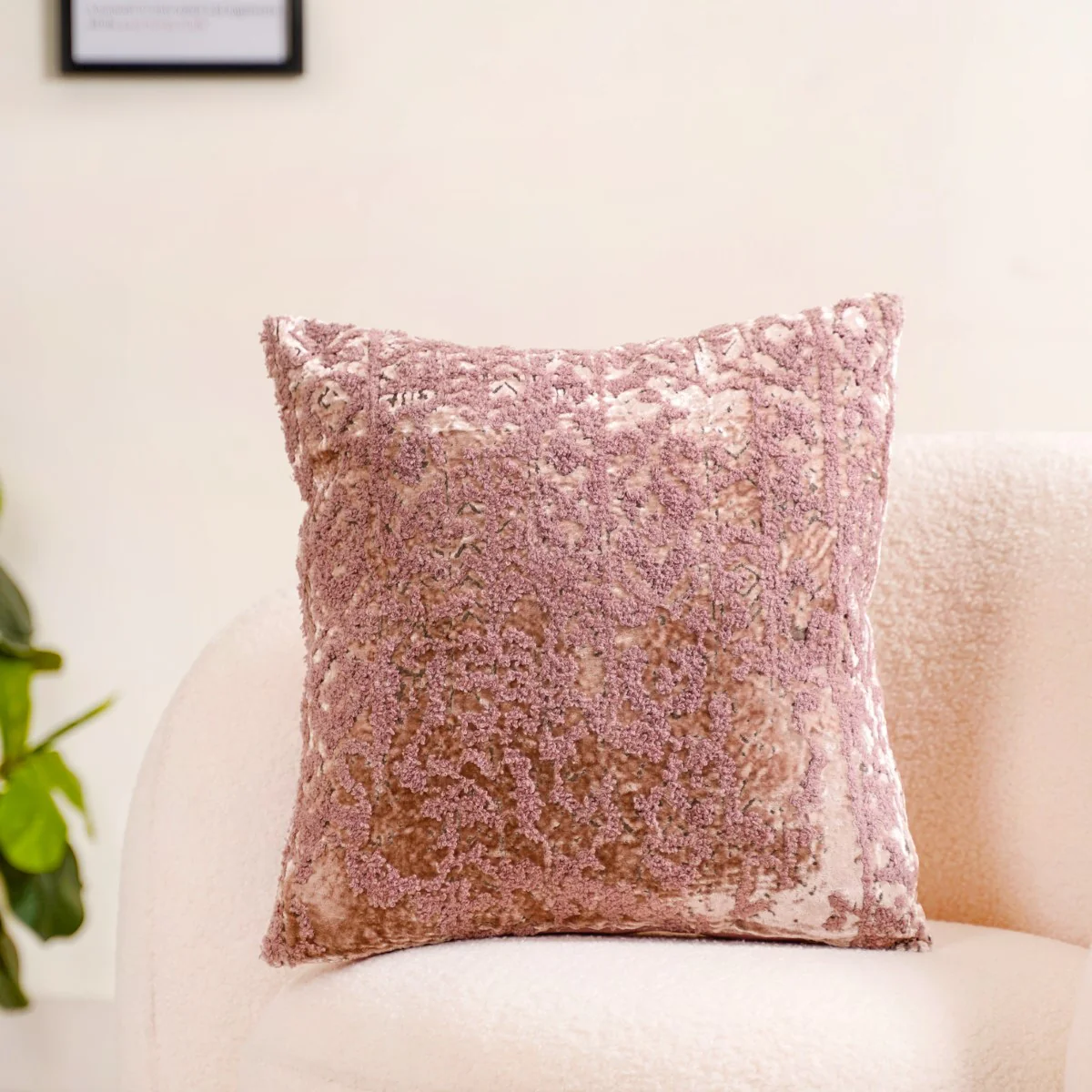 Luxury Mauve Ice Crush Square Cushion Cover 15x15 Inch - Image 2